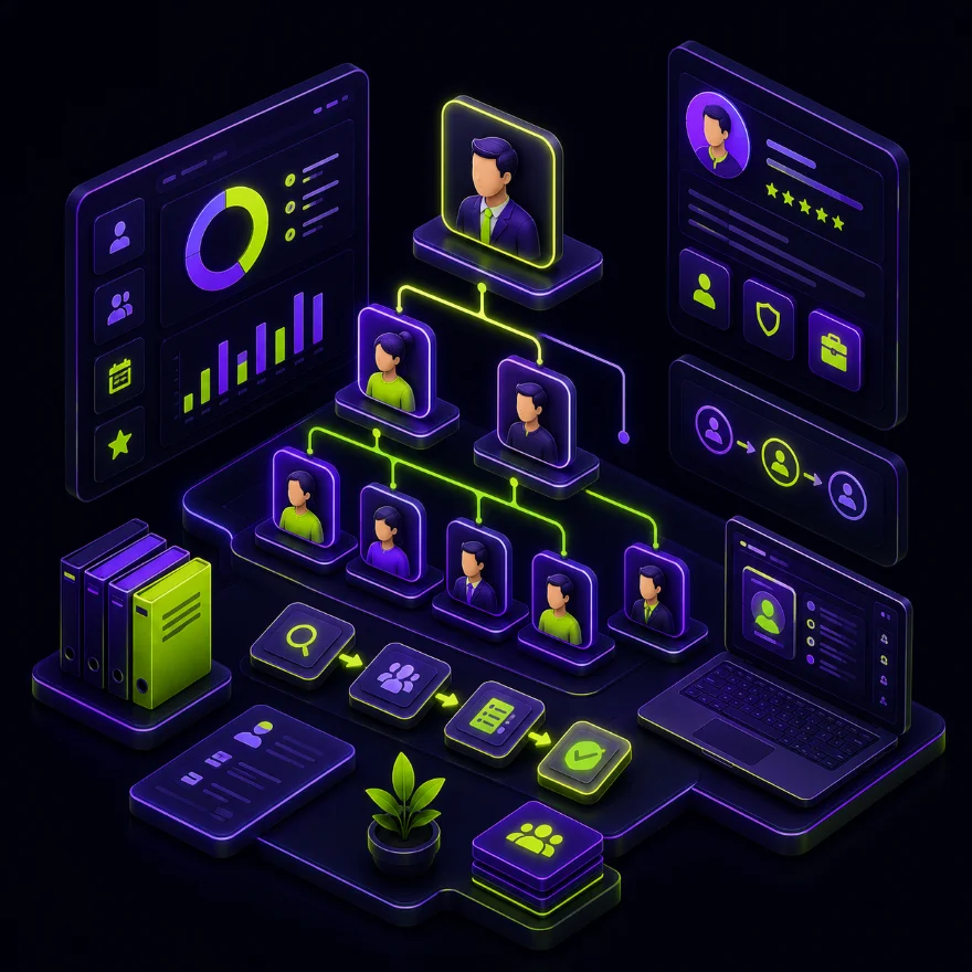 HR platforma — izometrik illyustratsiya